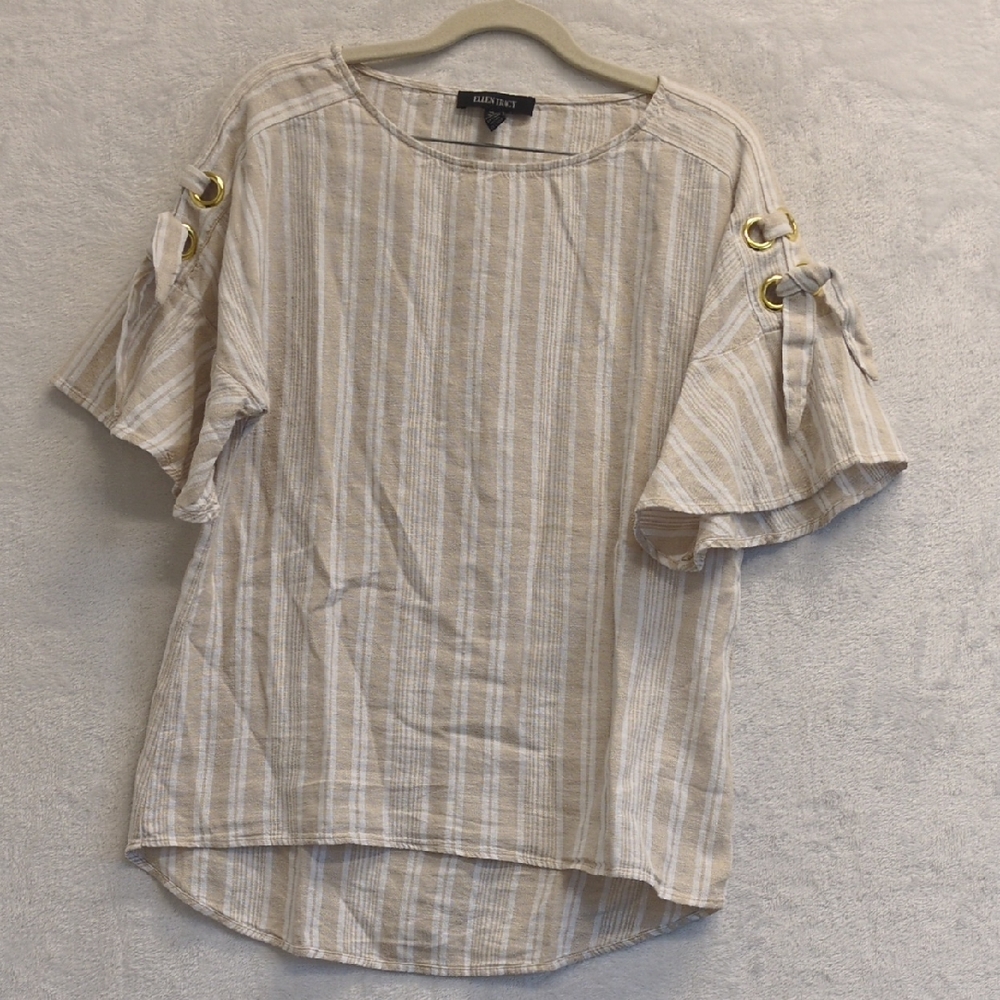 Ellen Tracy Women's Tan Linen Blend Striped Shirt Size XS